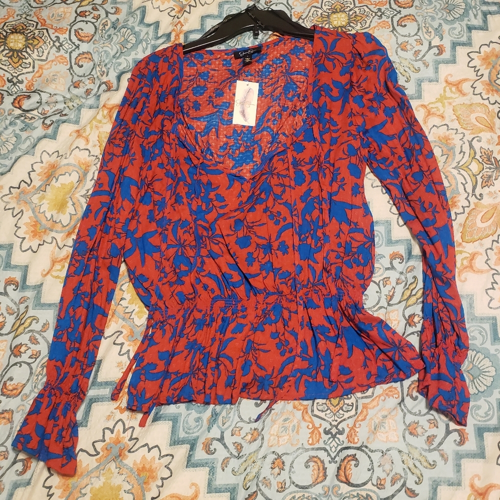 Floral red and blue top